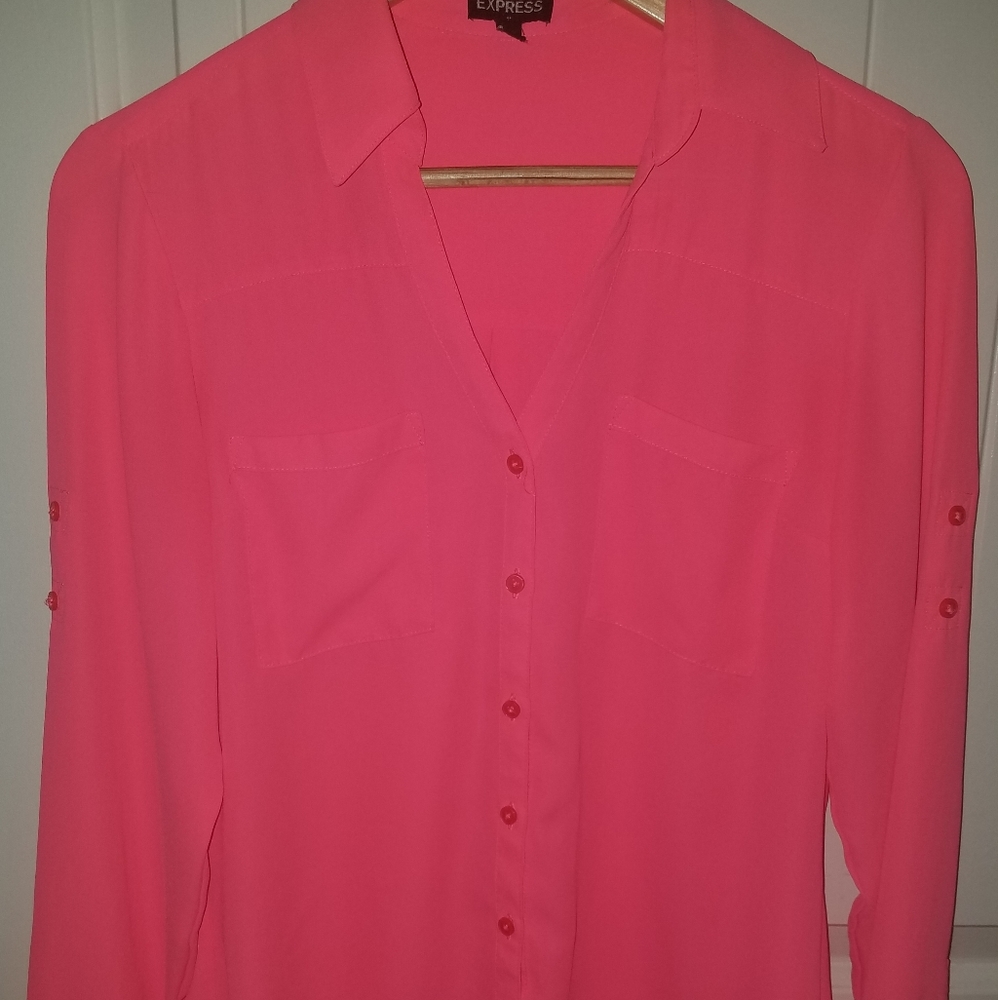 EXPRESS Hot neon pink portofino button down blouse size small